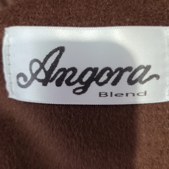 Jones New York brown angora & wool blend vintage long line pea coat, size 16 1/2 - Picture 9 of 12